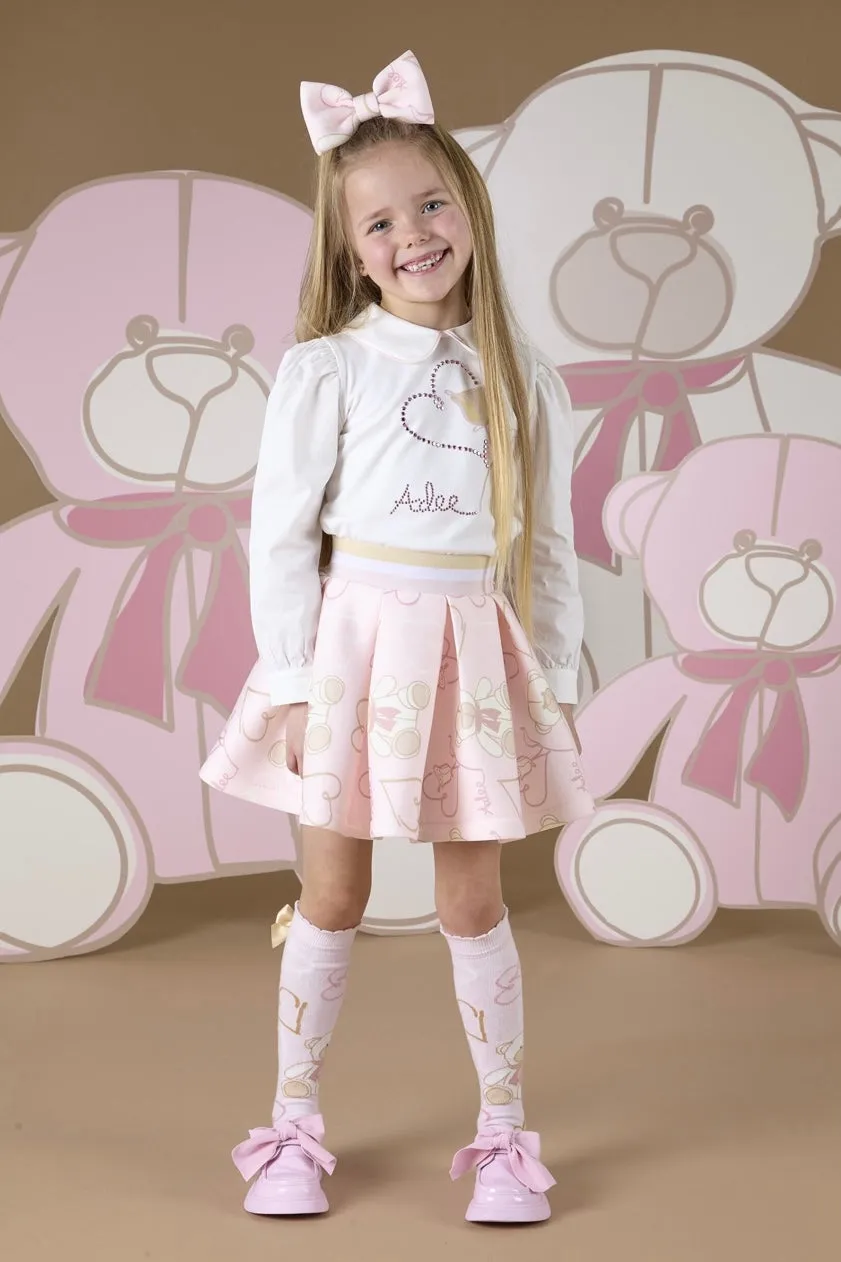 ADee STAR Pink Teddy Print Skirt Set W243512