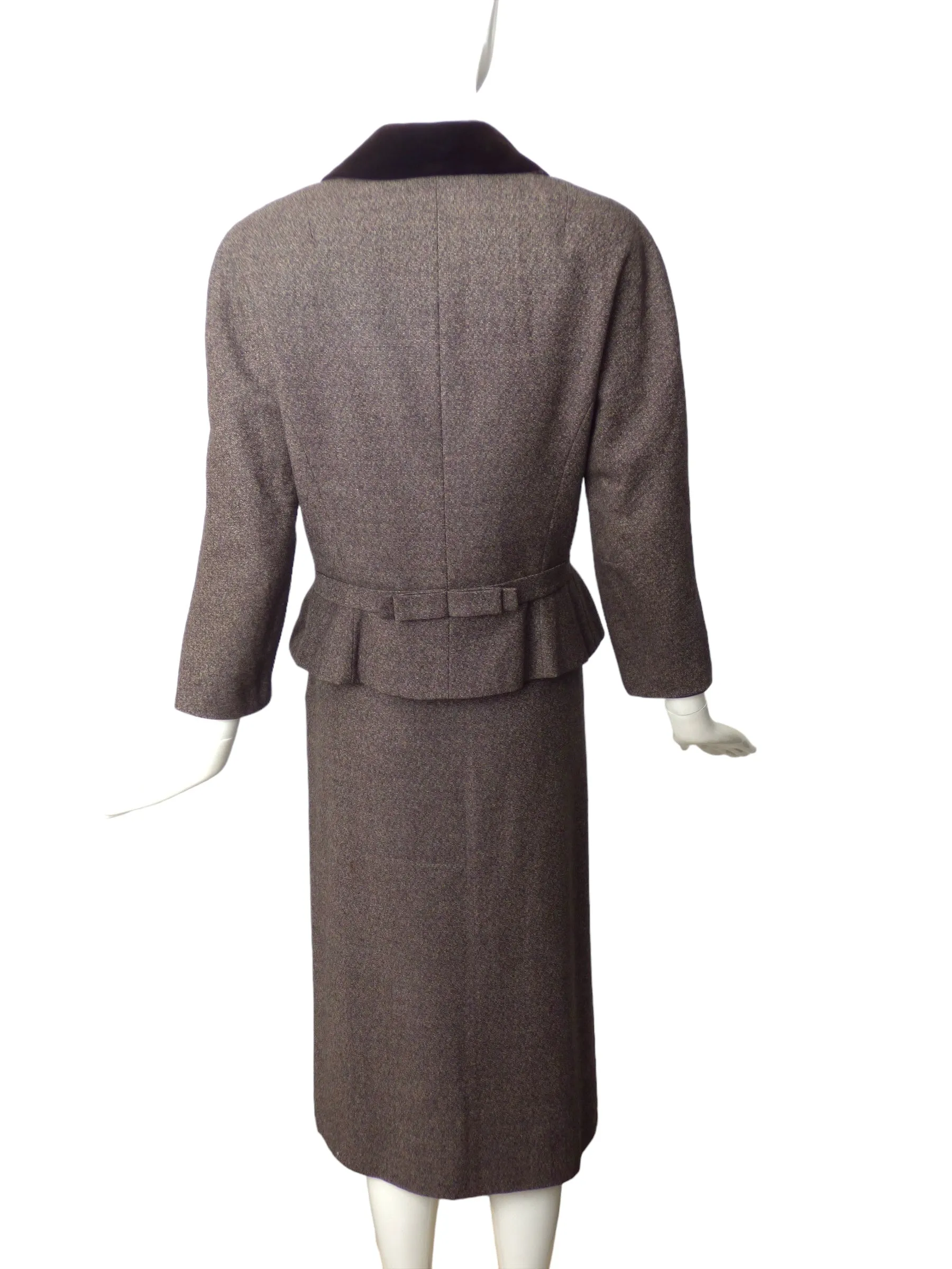 ADELE SIMPSON- 1950s Grey Wool & Velvet Skirt Suit, Size 8