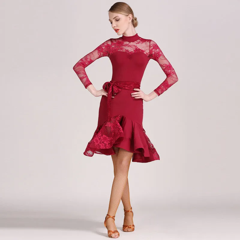 Adult Latin Dance Clothes Practice Suit New Lace Latin Dance Skirt Women