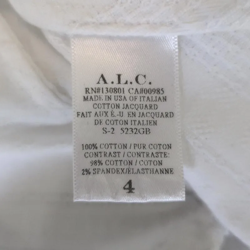 A.L.C. Peplum Top White Cotton Jacquard Size 4 Sleeveless Blouse