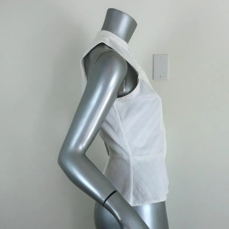 A.L.C. Peplum Top White Cotton Jacquard Size 4 Sleeveless Blouse