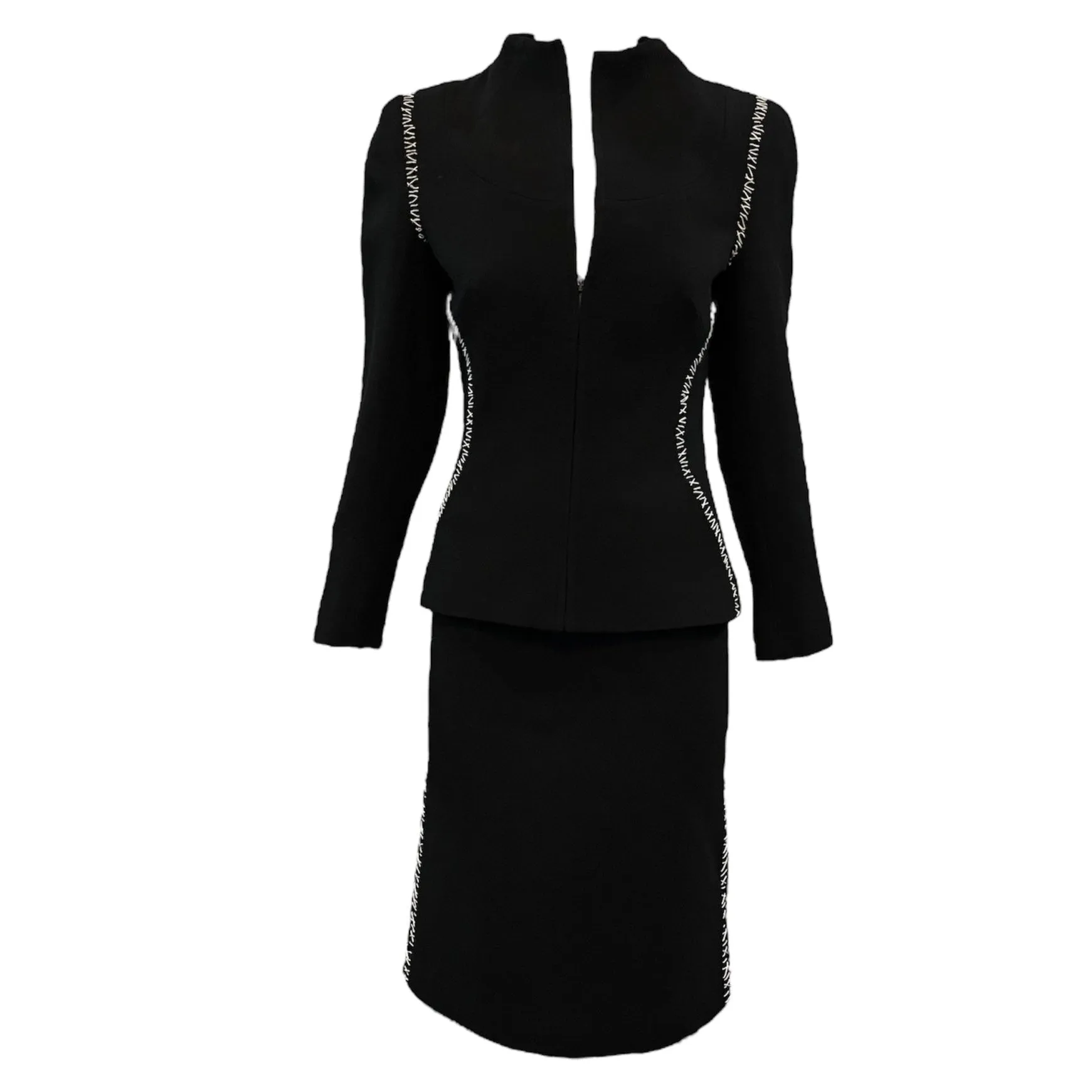 Alexander McQueen Spring/Summer 2003 Black Wool Crepe Contrast Stitch Suit