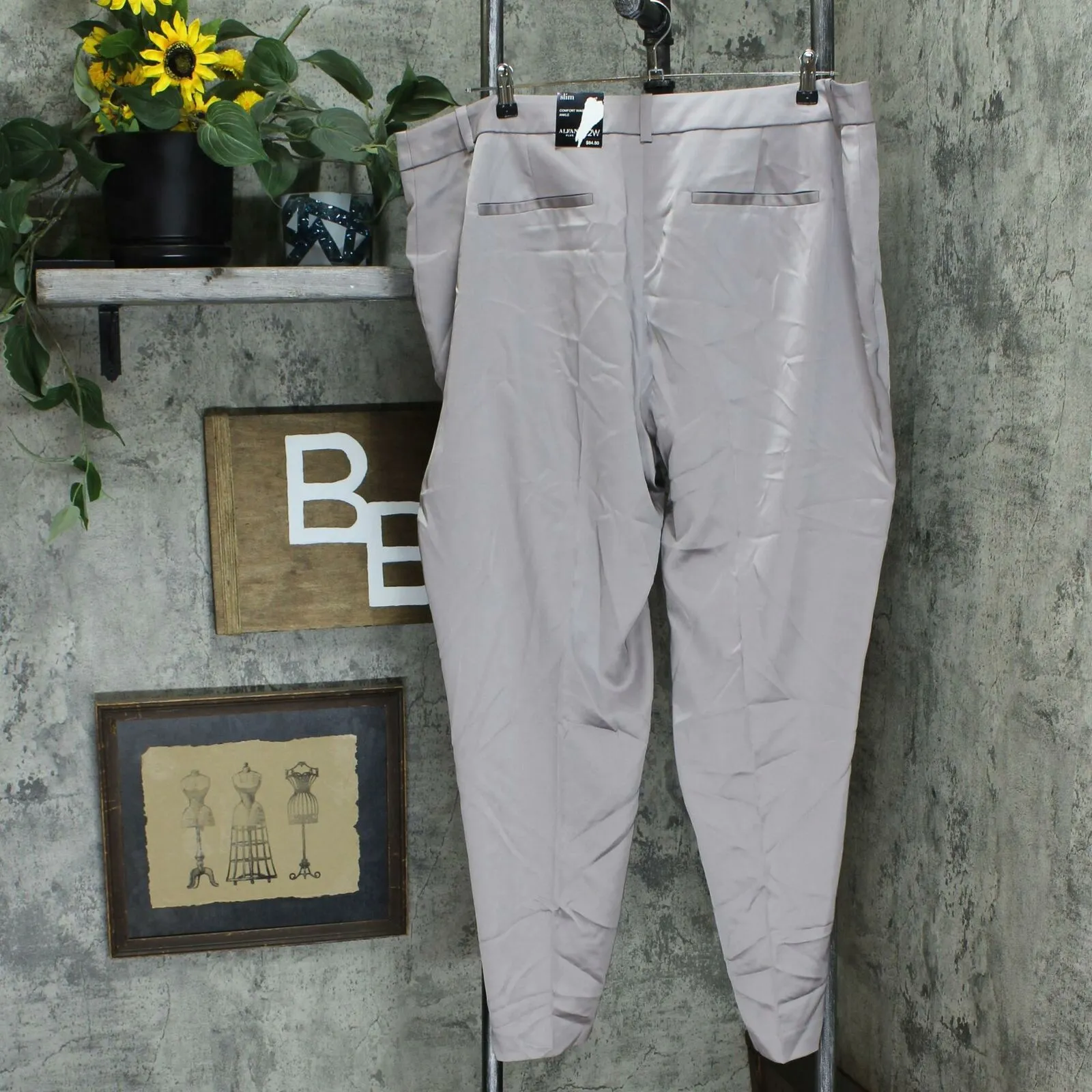 Alfani Plus Size Satin Finish Pleated Slim Fit Dress Pants