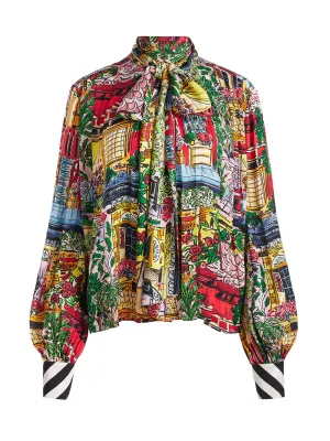 Alice   Olivia Gertrude Tie Neck Blouse in Vacation Dreams