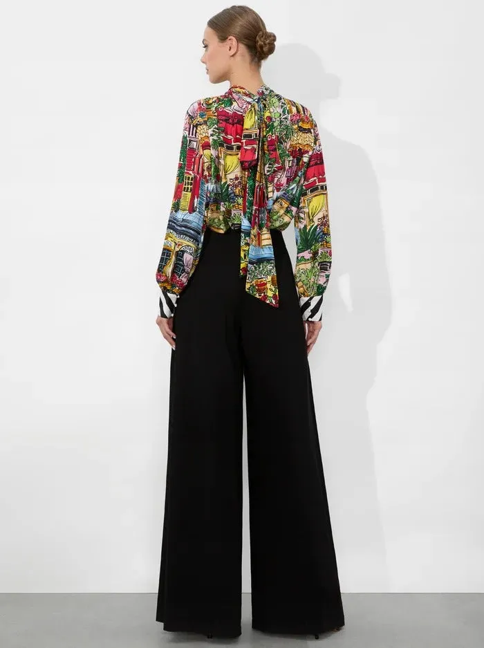 Alice   Olivia Gertrude Tie Neck Blouse in Vacation Dreams