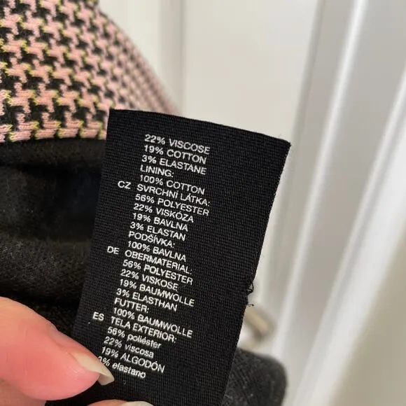 &amp; Other Stories Houndstooth Print Midi Pencil Skirt Pink Black Button Front 4