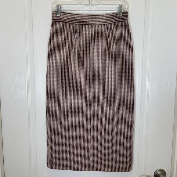 &amp; Other Stories Houndstooth Print Midi Pencil Skirt Pink Black Button Front 4