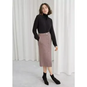 &amp; Other Stories Houndstooth Print Midi Pencil Skirt Pink Black Button Front 4