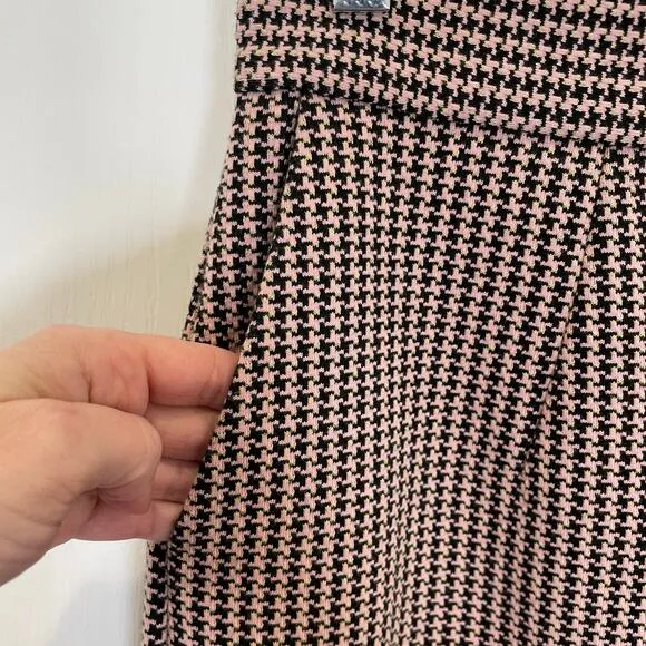 &amp; Other Stories Houndstooth Print Midi Pencil Skirt Pink Black Button Front 4