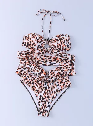 Animal Print Halter Neck One-Piece Swimsuit