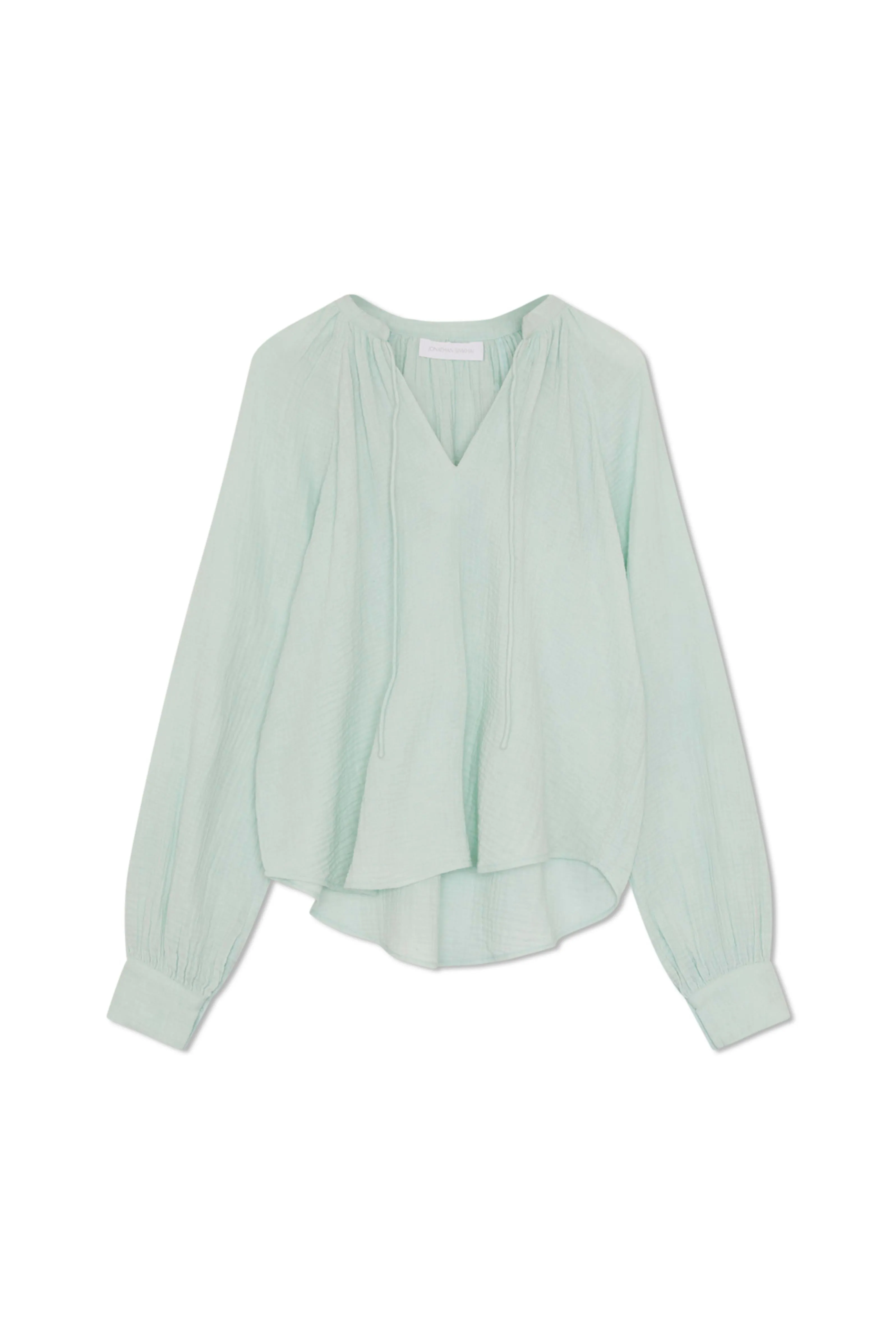 Anneka Organic Cotton Gauze Relaxed Tie Front Blouse - Seafoam