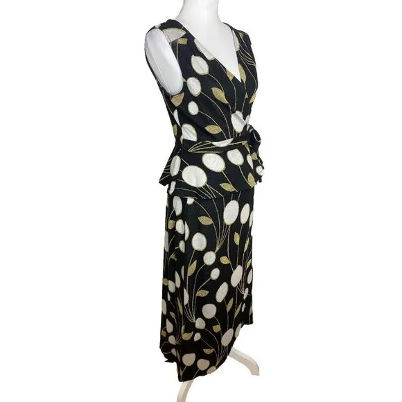 Anthropologie Maeve Craspedia Two Piece Skirt Peplum Wrap Top Blouse Size Medium