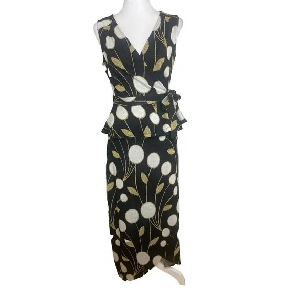 Anthropologie Maeve Craspedia Two Piece Skirt Peplum Wrap Top Blouse Size Medium
