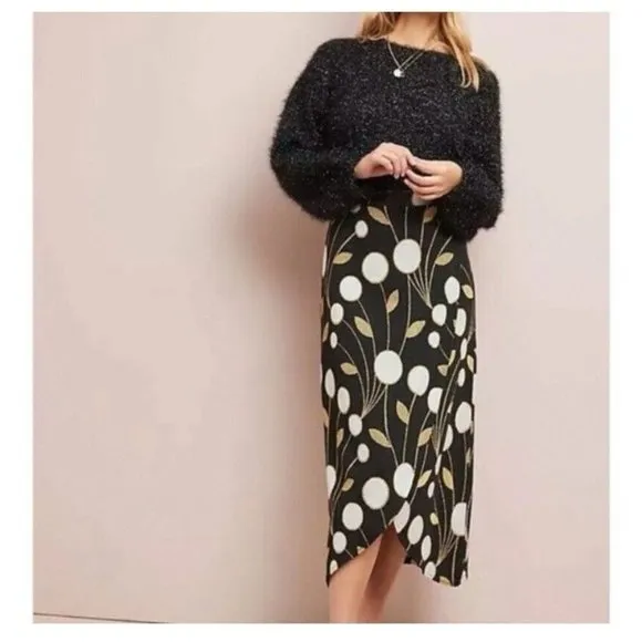 Anthropologie Maeve Craspedia Two Piece Skirt Peplum Wrap Top Blouse Size Medium