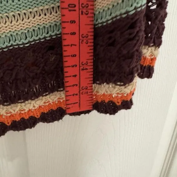 Anthropologie Maeve Crochet Midi Stripe Tie Waist Brown Motif Skirt size small