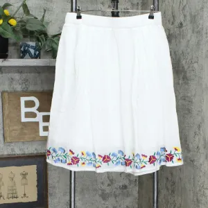 Antthony Mexicali Embroidered Floral Cotton Gauze Box Pleat Skirt White XL