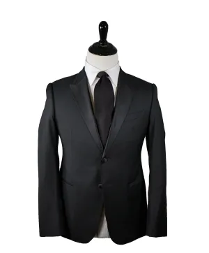 ARMANI COLLEZIONI - “M Line” Black Textured Fabric Tuxedo Suit - 38S