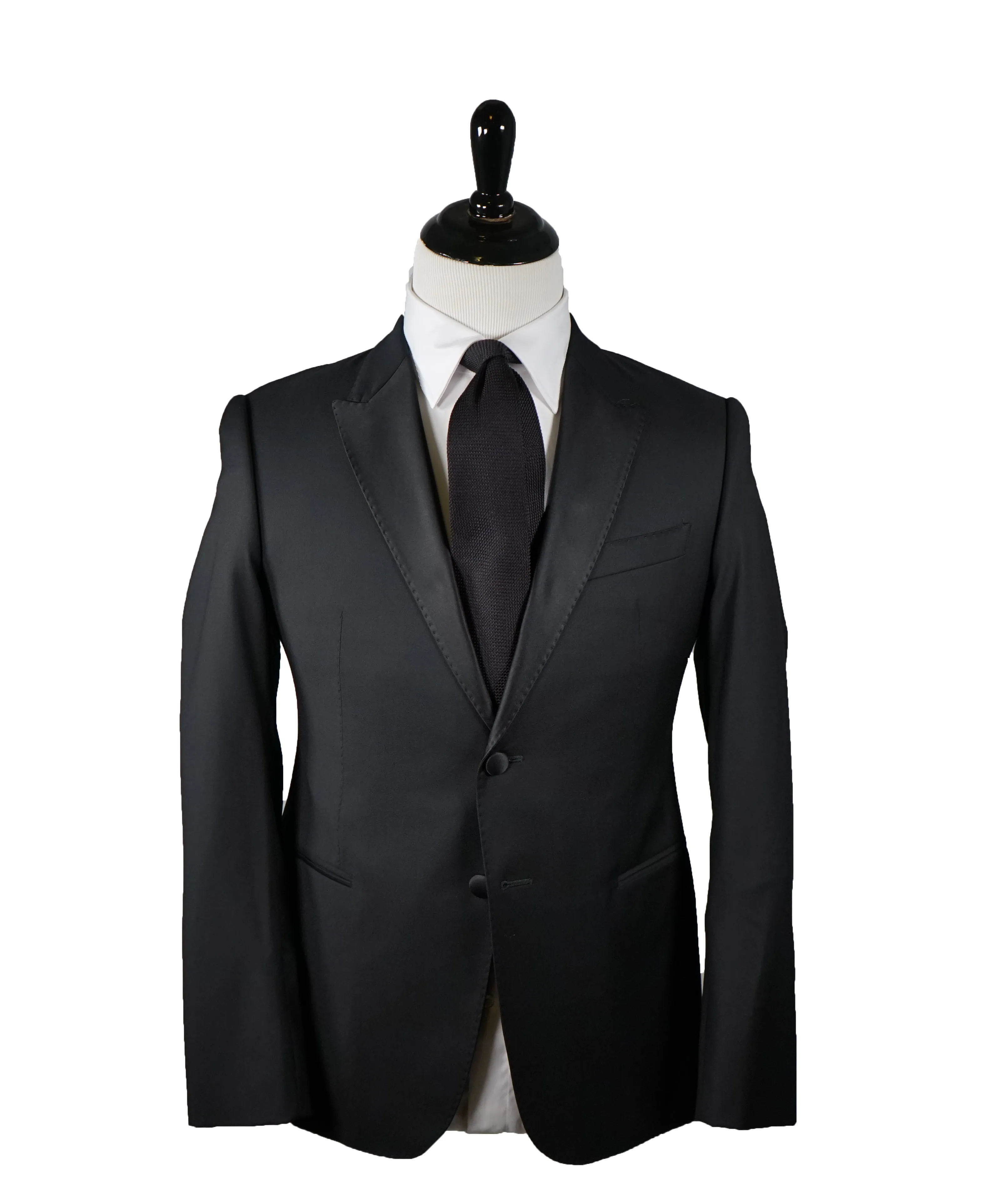 ARMANI COLLEZIONI - “M Line” Black Textured Fabric Tuxedo Suit - 38S