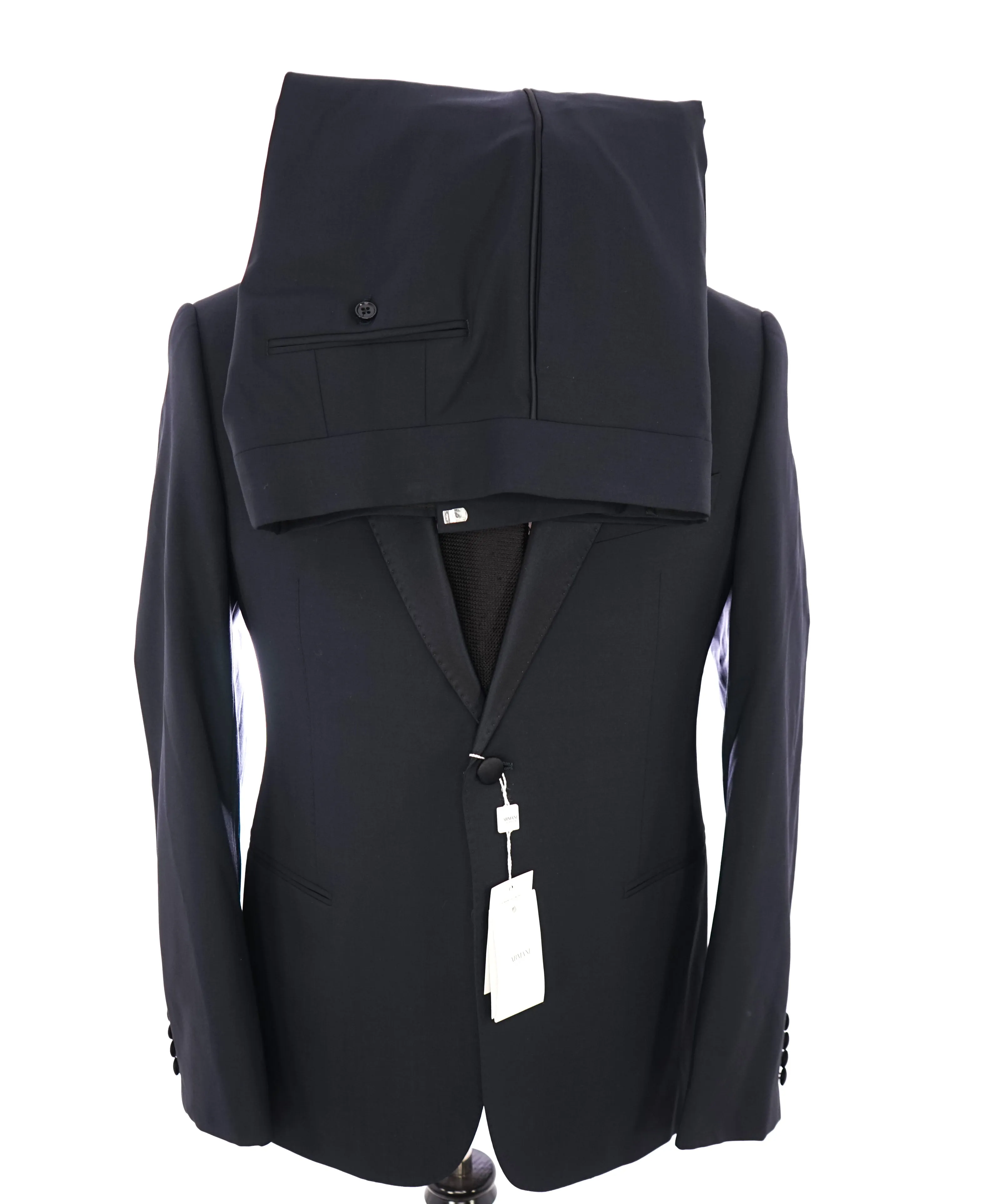 ARMANI COLLEZIONI - "M Line" Blue Slim 1-Button Tuxedo Peak Lapels - 40R