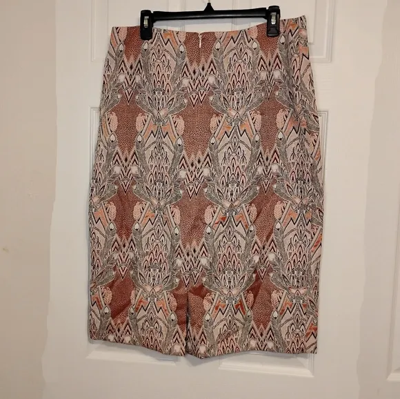 ASHRO 2 PC Plus Tribal Safari Print Dressy Work Church  Skirt Suit Brown Sz 16