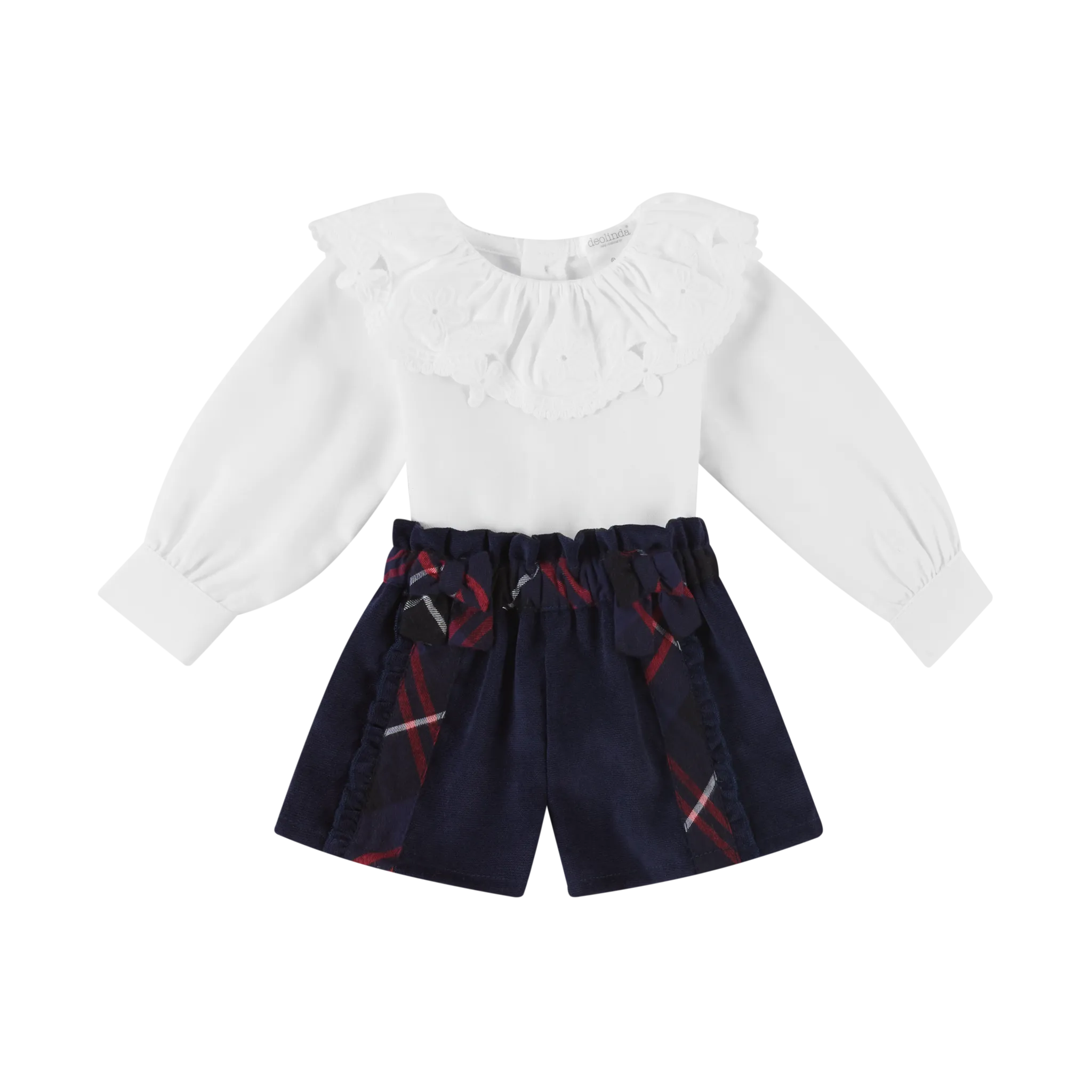 AW23 Deolinda Baby Girls Navy Blue & Red Tartan Short Set