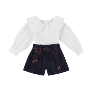 AW23 Deolinda Baby Girls Navy Blue & Red Tartan Short Set