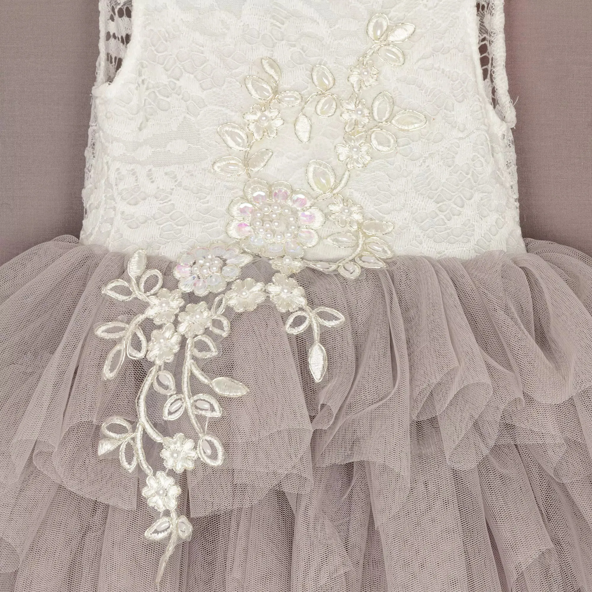 Baby Boho Dreams Dress - Silver Grey Applique
