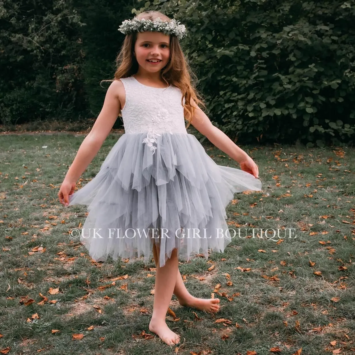Baby Boho Dreams Dress - Silver Grey Applique