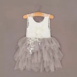 Baby Boho Dreams Dress - Silver Grey Applique