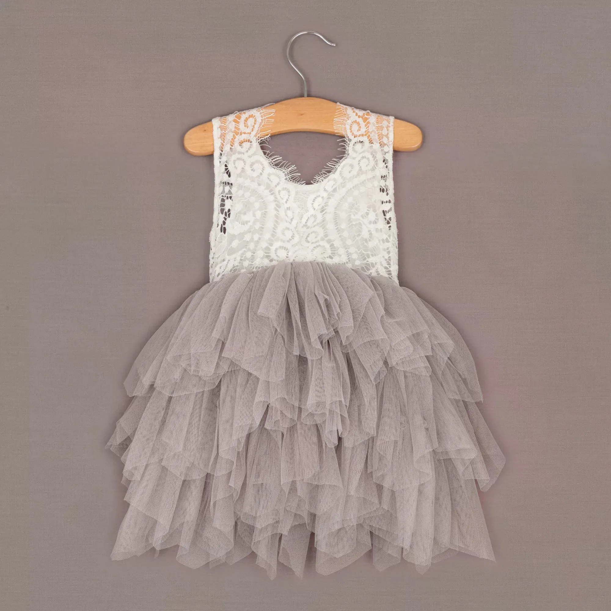 Baby Boho Dreams Dress - Silver Grey Applique