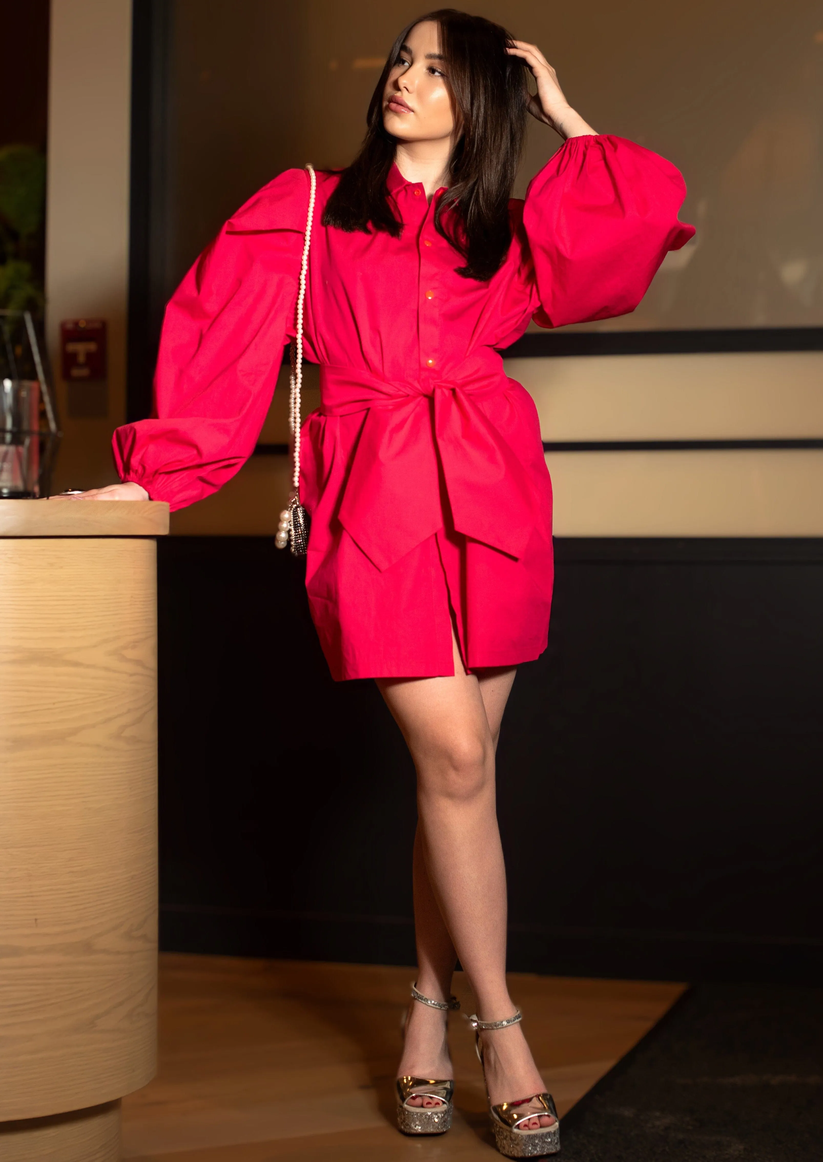 Babydoll Neck Tie Blouse