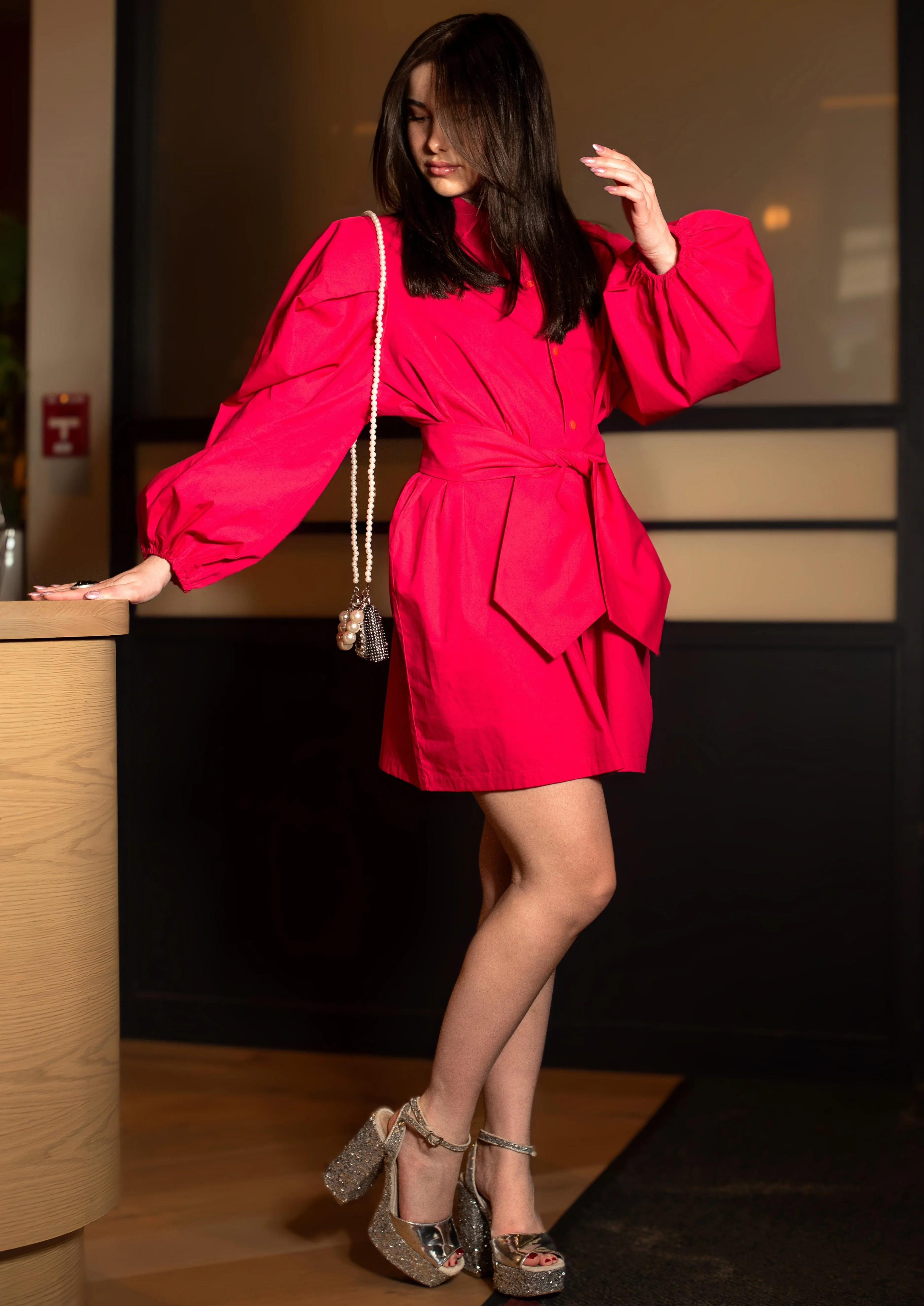 Babydoll Neck Tie Blouse
