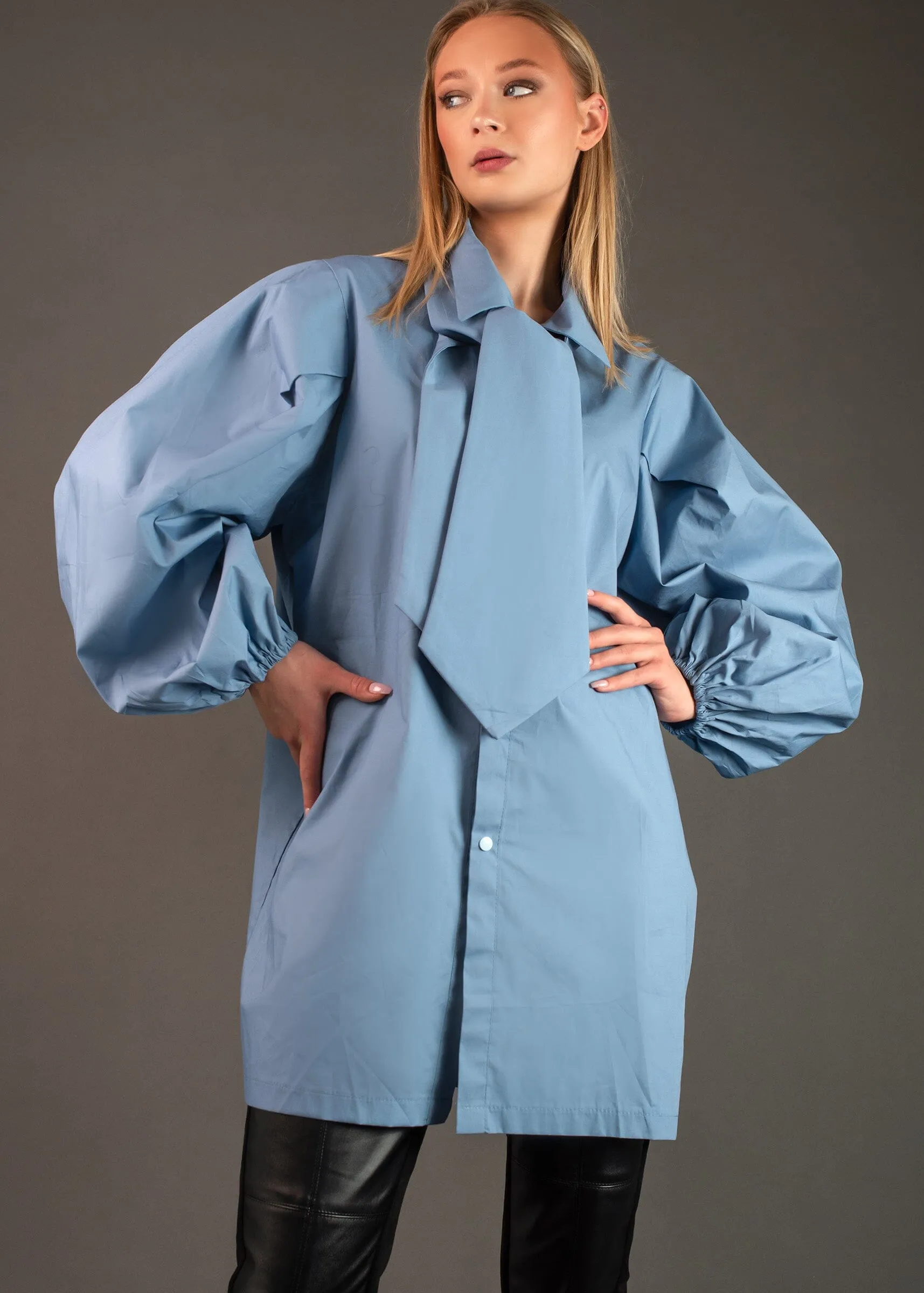 Babydoll Neck Tie Blouse