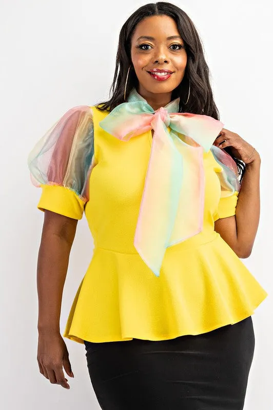 Balloon Sleeve Peplum Top