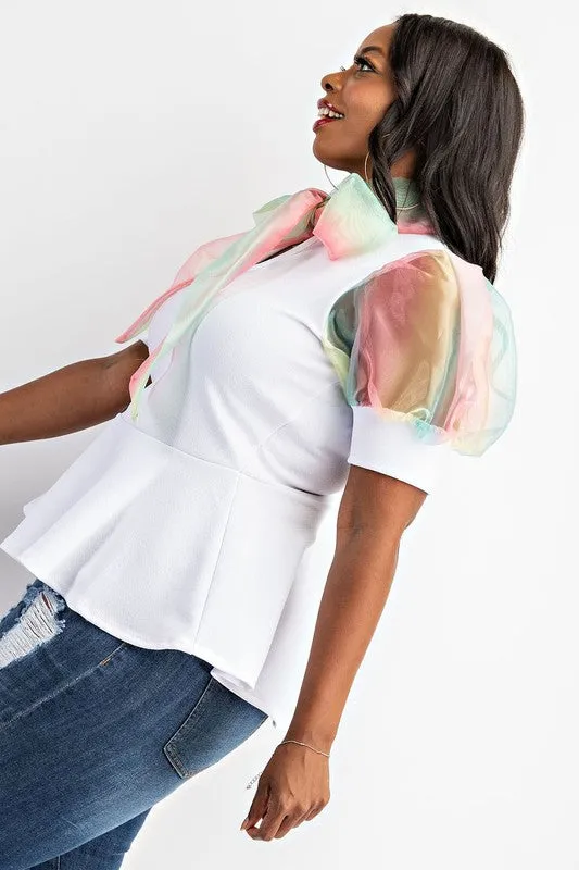 Balloon Sleeve Peplum Top
