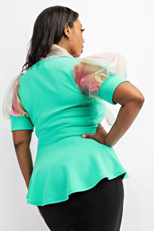 Balloon Sleeve Peplum Top
