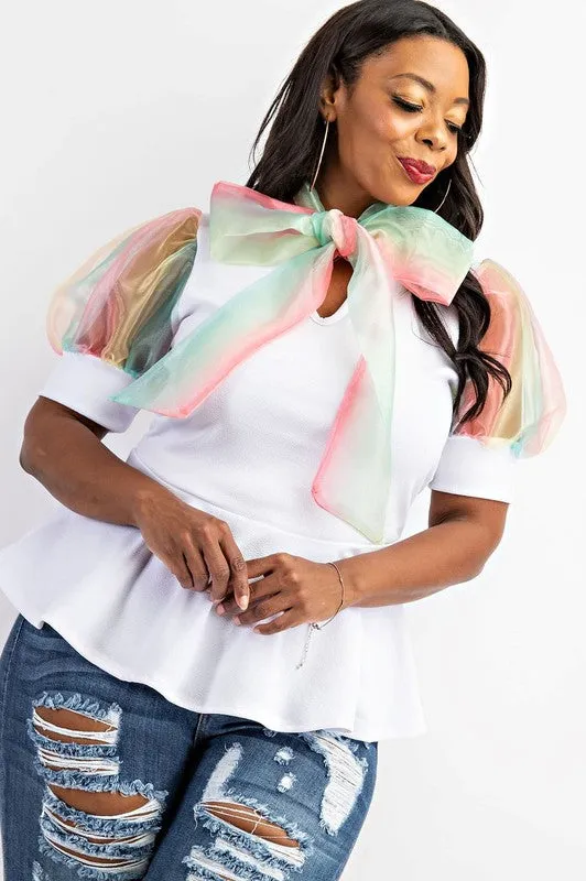 Balloon Sleeve Peplum Top