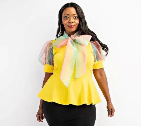 Balloon Sleeve Peplum Top