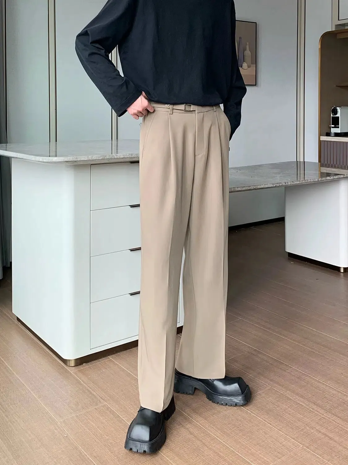 Basic Straight-leg Pleated Suit Pants