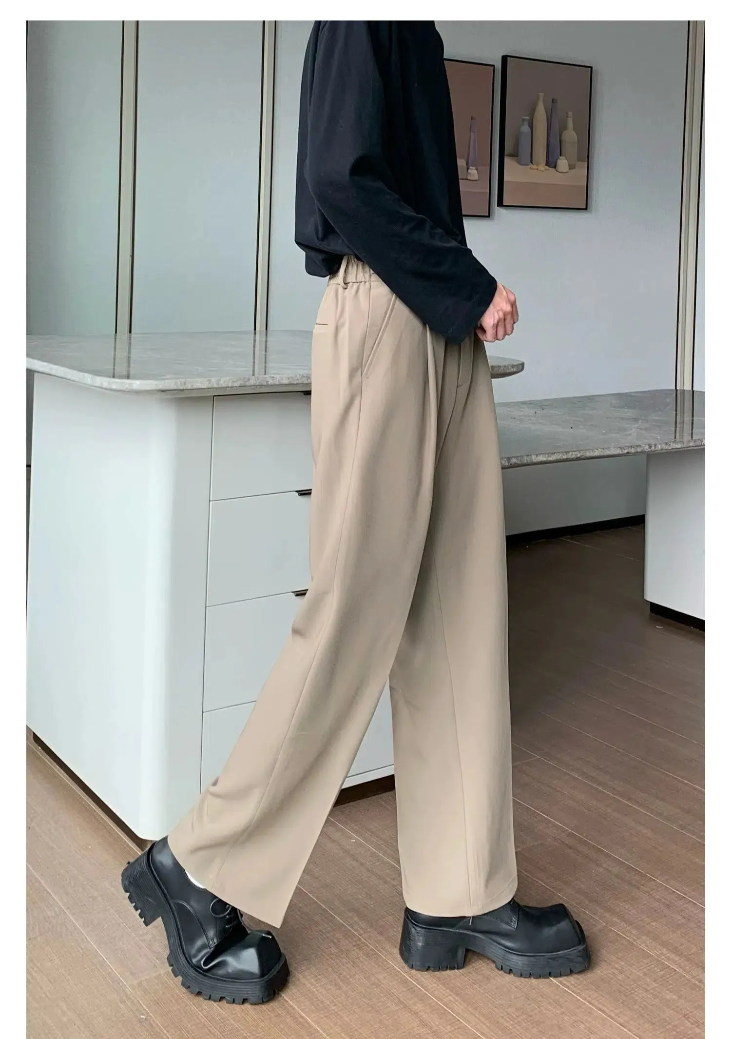 Basic Straight-leg Pleated Suit Pants