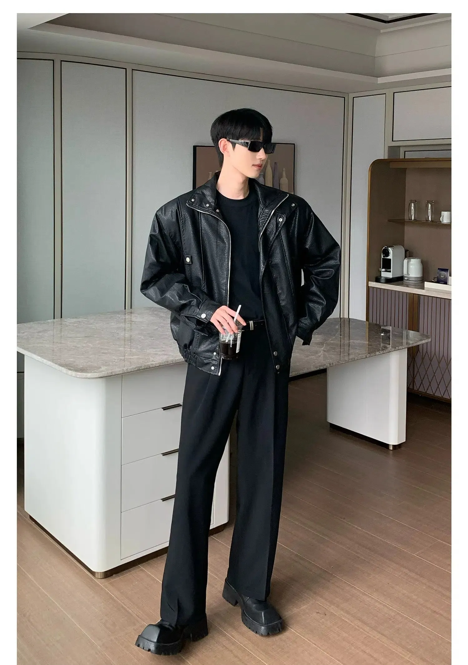 Basic Straight-leg Pleated Suit Pants
