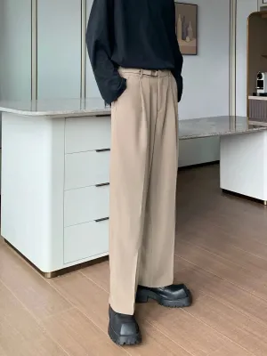 Basic Straight-leg Pleated Suit Pants