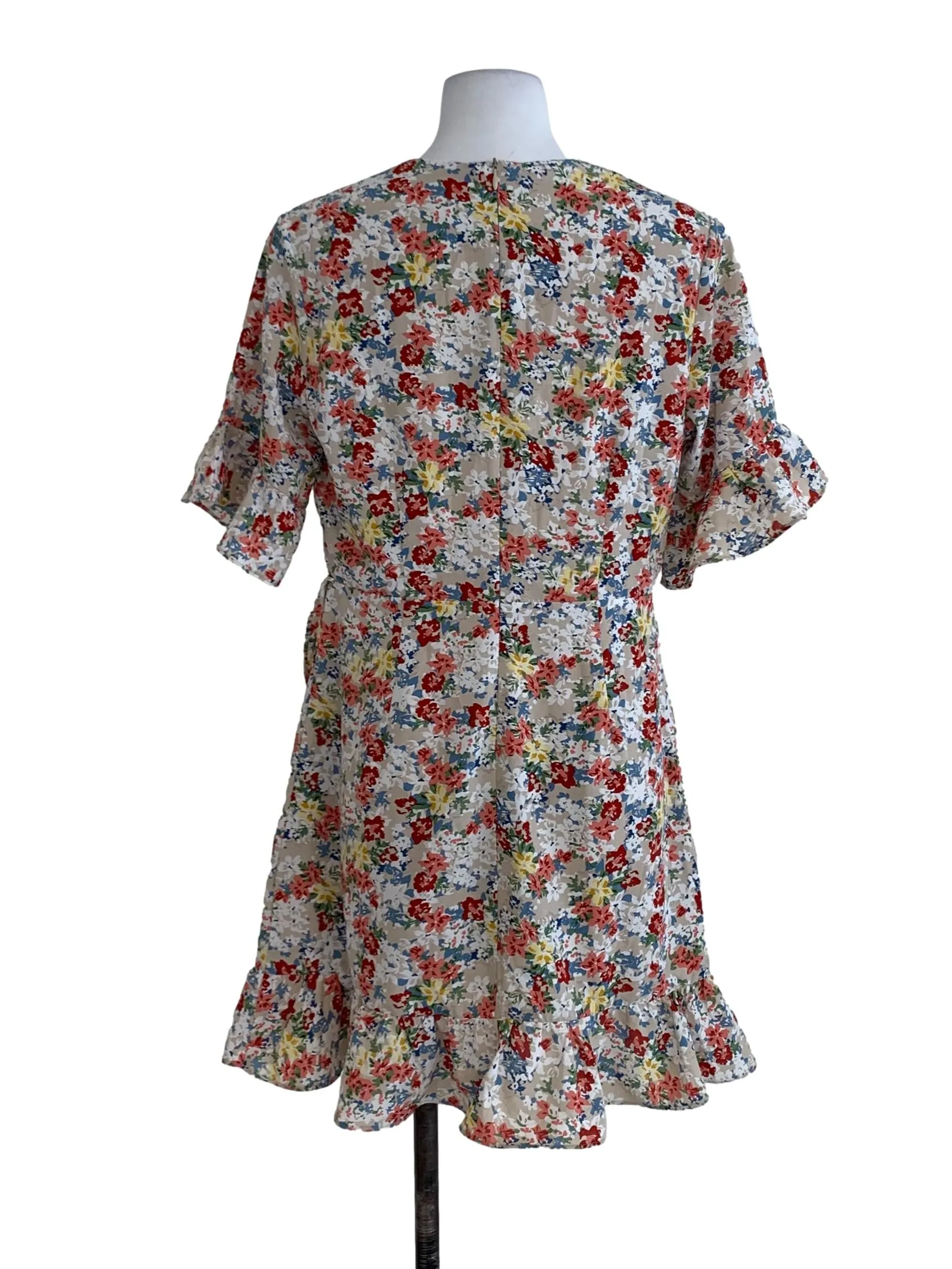 Beige Floral A-Line Dress