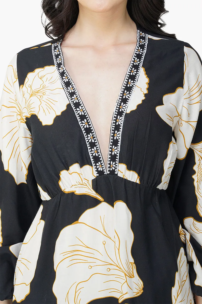Black And White Floral Daze Printed Maxi Dress