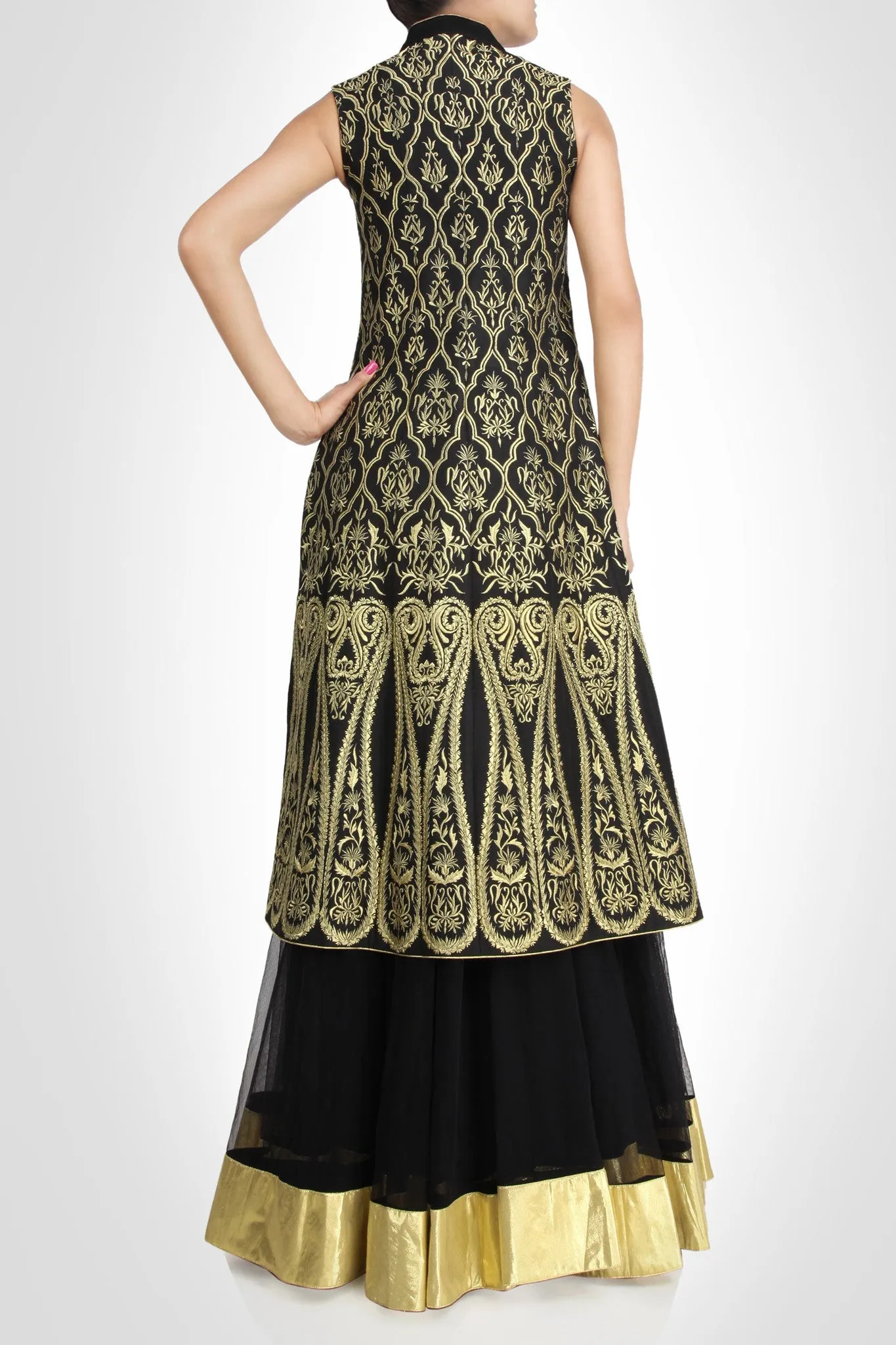 Black color long jacket lehenga available online