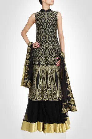 Black color long jacket lehenga available online