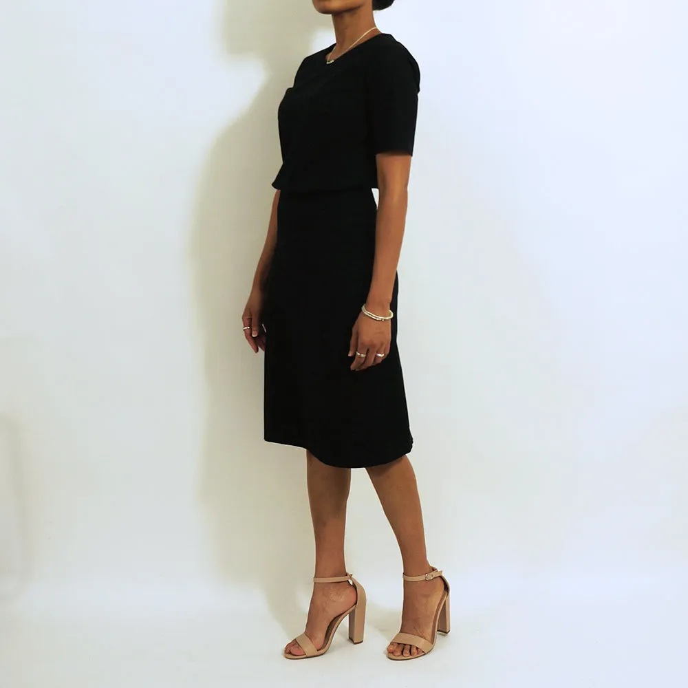 Black Cotton 3/4 Sleeves Loose Top | ALPHONSINA