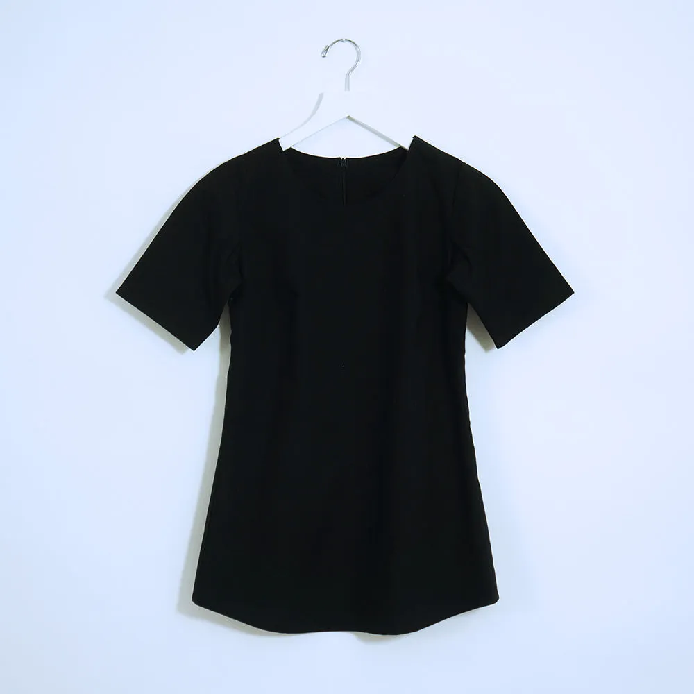 Black Cotton 3/4 Sleeves Loose Top | ALPHONSINA