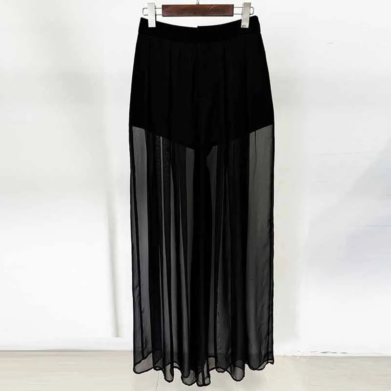 Black Mesh Embroidery Crystals Bead-Embellished Pantsuit