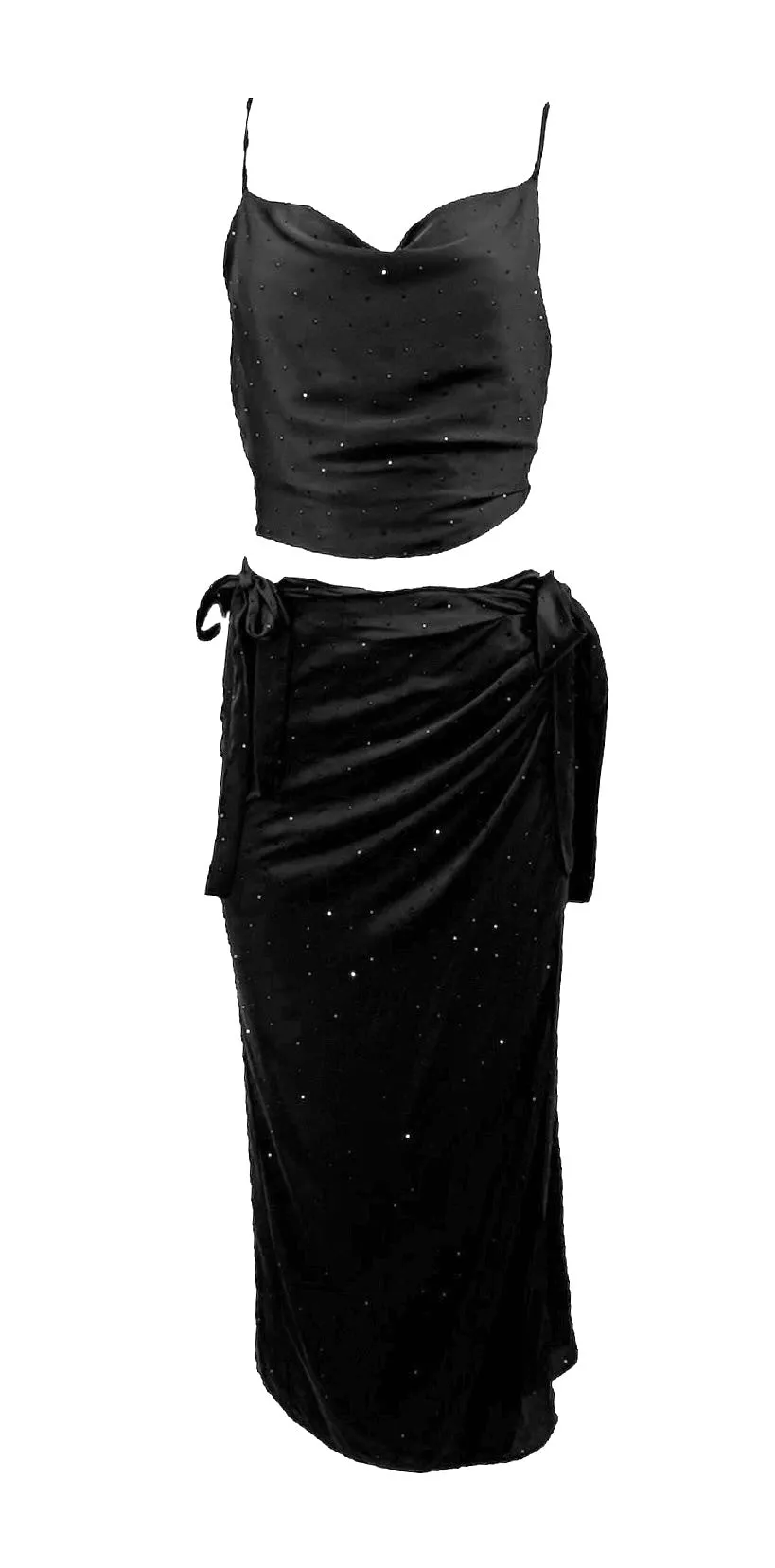 Black Satin Tank with Crystals
